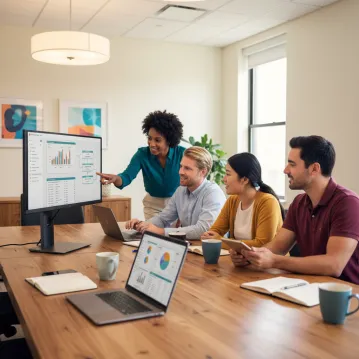 Diagramme montrant une mise en œuvre de modèle opérationnel ITIL 4 sur ServiceNow avec des flux de travail ITSM intégrés et des flux de données CMDB