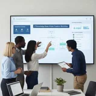 IT team building an IT knowledge base with structured articles, templates, and self-service portal on a modern ITSM platform