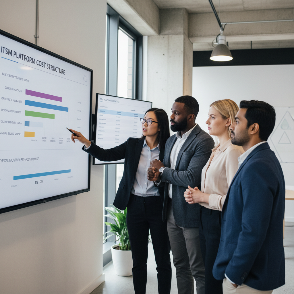 IT manager reviewing a detailed HaloITSM licensing cost dashboard and budget breakdown on a laptop