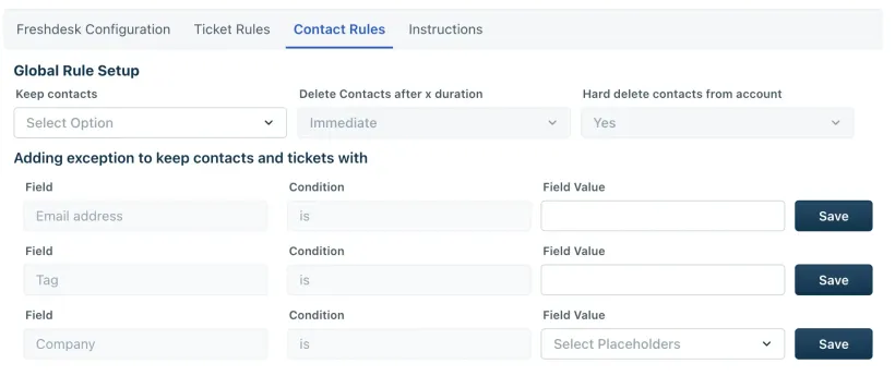 Create Contact Rule Page