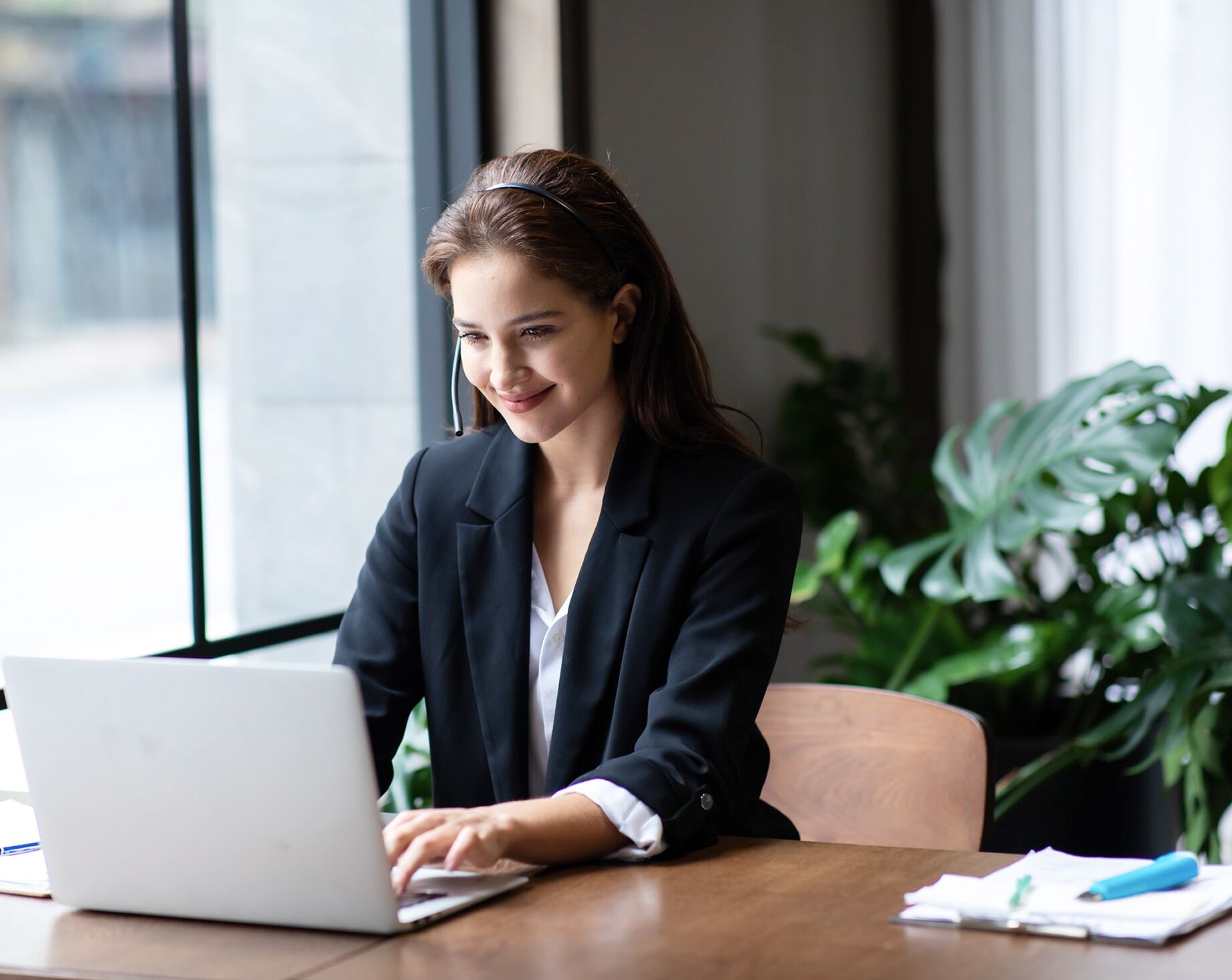 Professional woman in video conference call