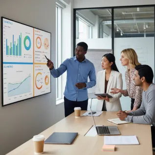 IT leaders reviewing an experience dashboard that visualizes XLA metrics and ITSM user satisfaction across services