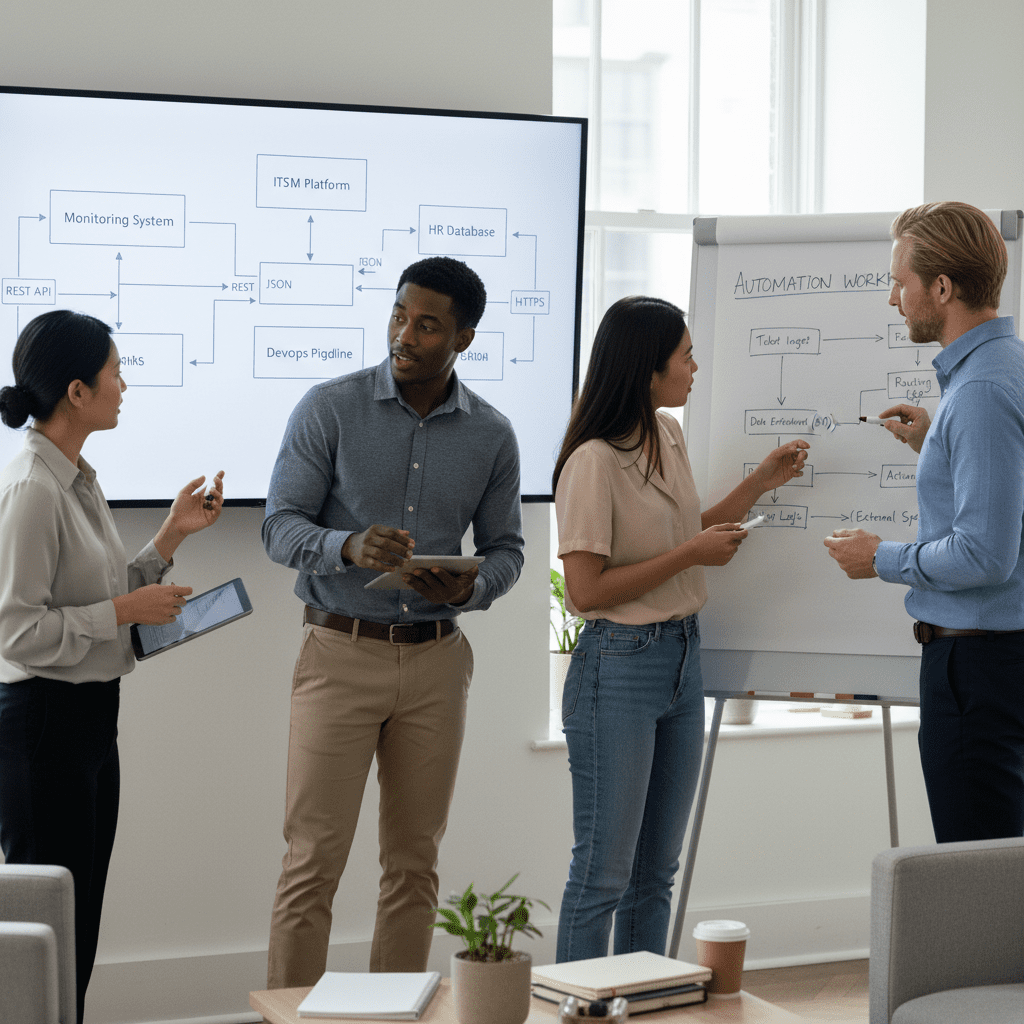 Diagram of ITSM tools connected through the HaloITSM API showing automated ticket, user, and asset data flows