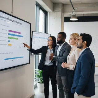 IT manager reviewing a detailed HaloITSM licensing cost dashboard and budget breakdown on a laptop
